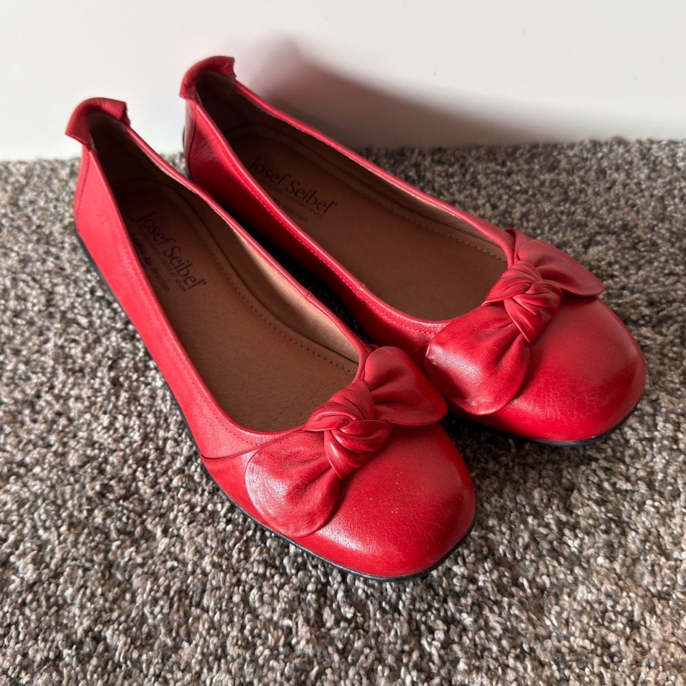 Josef Seibel Pippa Red Leather Bow Ballet Flats Womens Size 36 Comfort Shoes